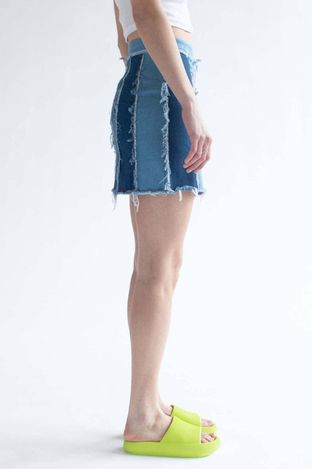 Patchwork Stripes Denim Skirt