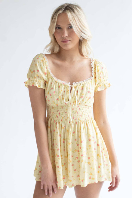 Yellow Floral Milkmaid Romper