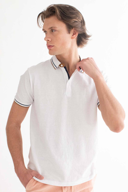 White Two Stripe Collar Polo