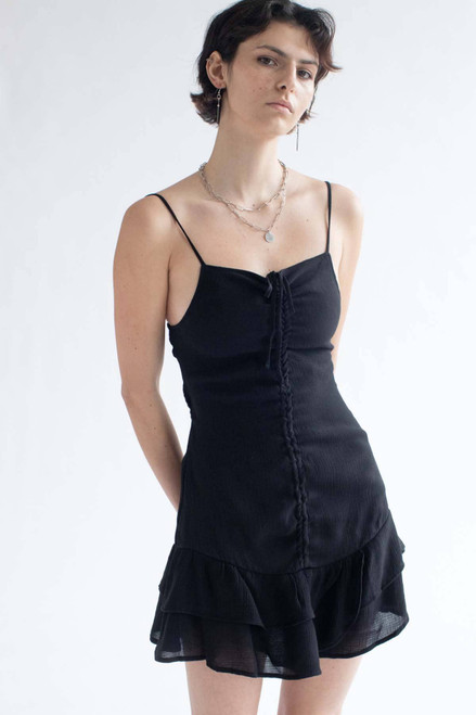 Black Crepe Ruched Front Party Dress