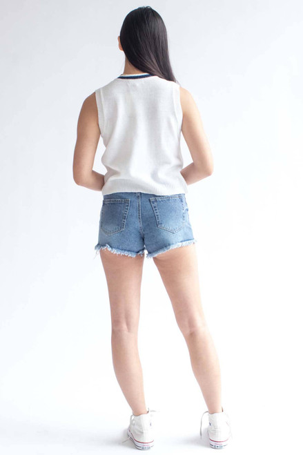 Distressed High Waisted Blue Denim Shorts