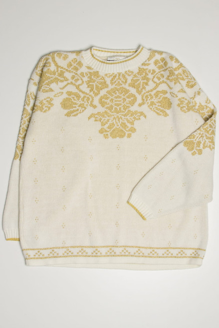 Golden Flower Detailed 80s Sweater