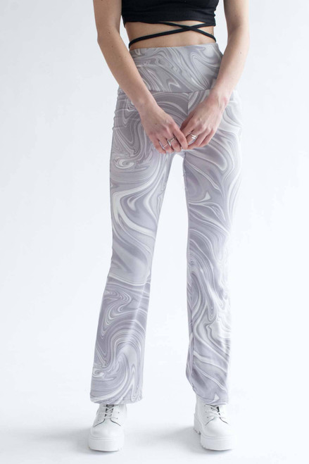 Grey Marble Print Bell Bottoms