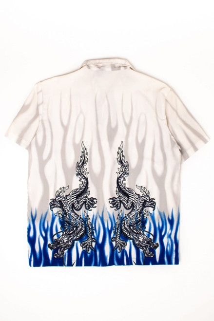 Vintage Blue Flame Dragons Y2K Shirt