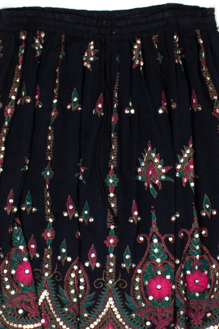 Vintage Black Sequin Festival Midi Skirt
