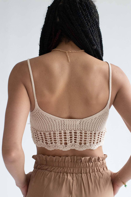 Beige Net Knit Crop Cami