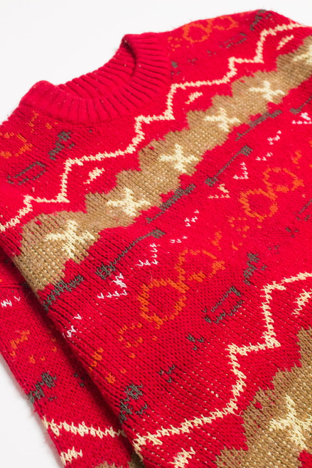 Vintage Red Patterned 80s Sweater