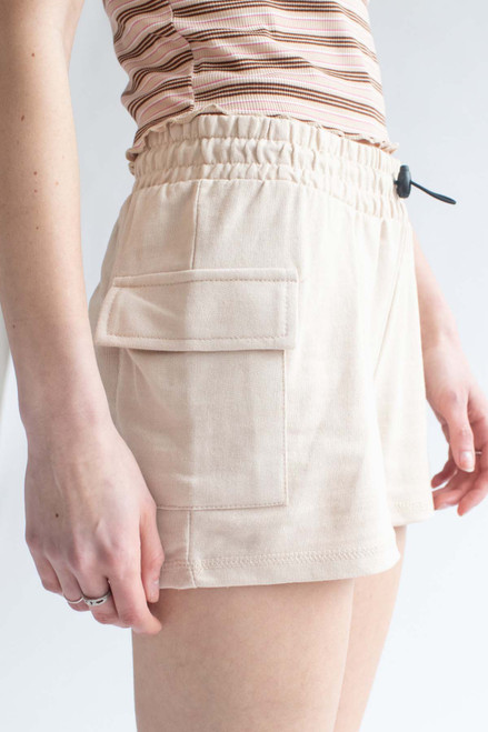 Beige Cargo Pocket Sweat Shorts