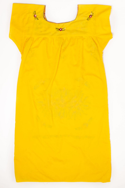 Vintage Yellow Floral Huipil Dress