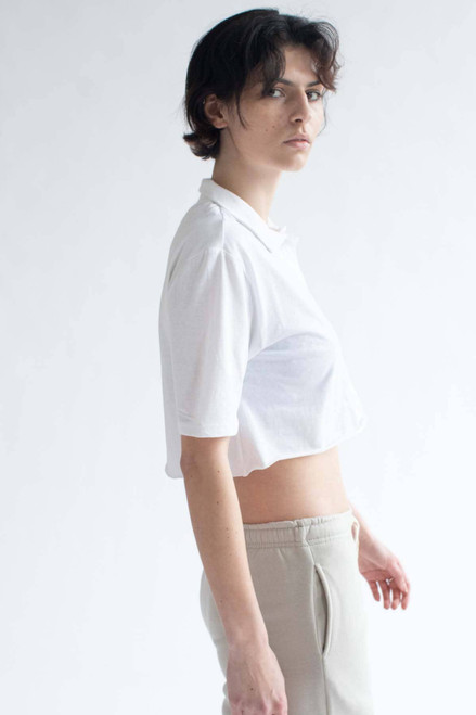 White Boxy Cropped Polo