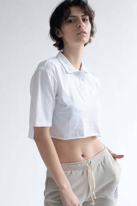 White Boxy Cropped Polo