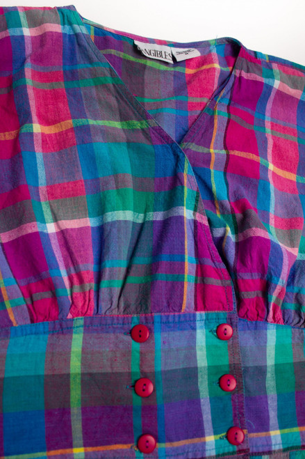 Vintage Rainbow Plaid Button Up Romper