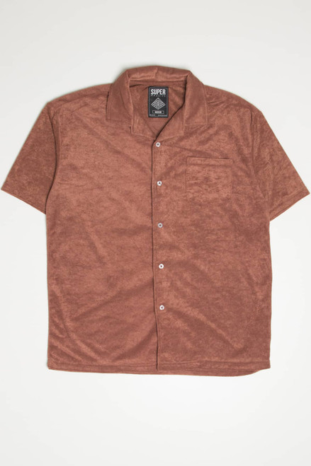 Brown Terry Knit Button Up Shirt