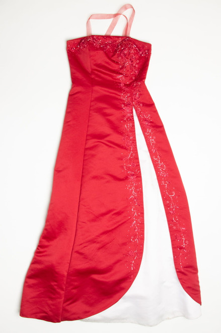 Red Beaded Side Slit Prom Dress (sz. M)