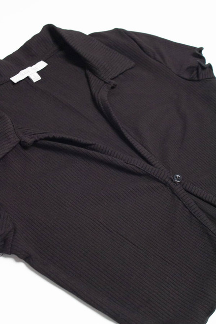 Black Ribbed Short Sleeve Polo Cardigan