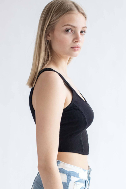 Black Seamed Cropped Tank