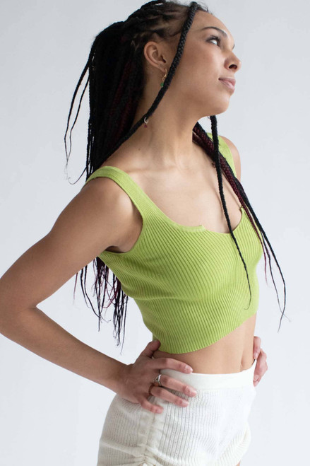 Herbal Green Notched Ribbed Crop Tank