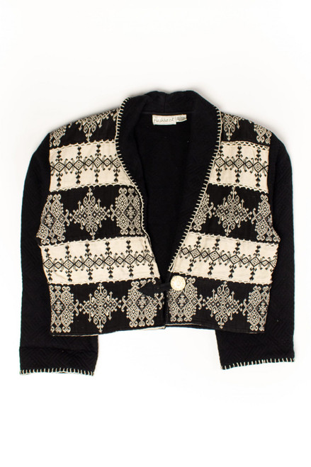 Vintage Black & White Pattern Cropped Jacket