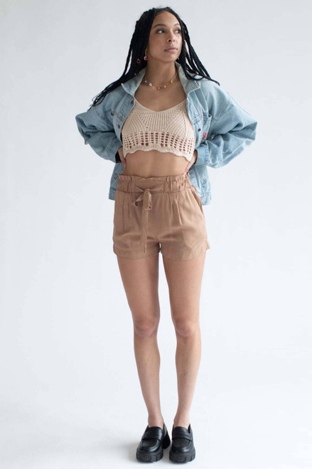 Camel Paperbag Waist Shorts