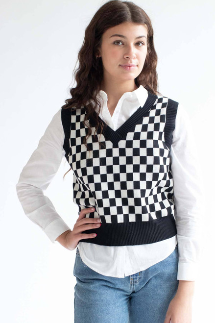 Black Checkered Sweater Vest