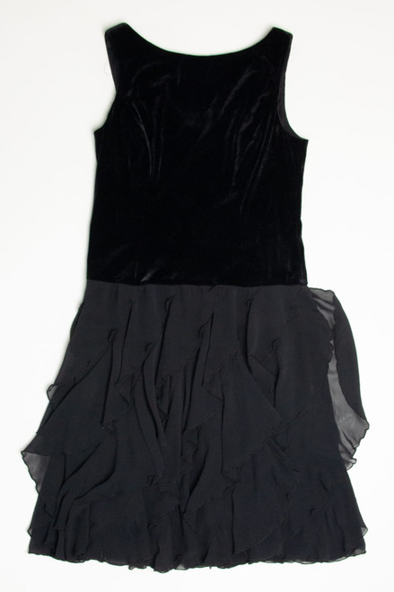 Black Velvet Ruffle Bottom Dress (sz. 14)