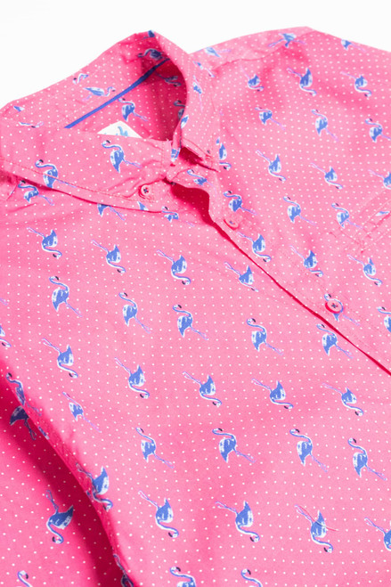 Pink Flamingos Woven Button Up Shirt (Extended Sizes)