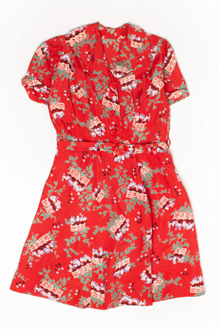 Vintage Red Leafy Floral Dress