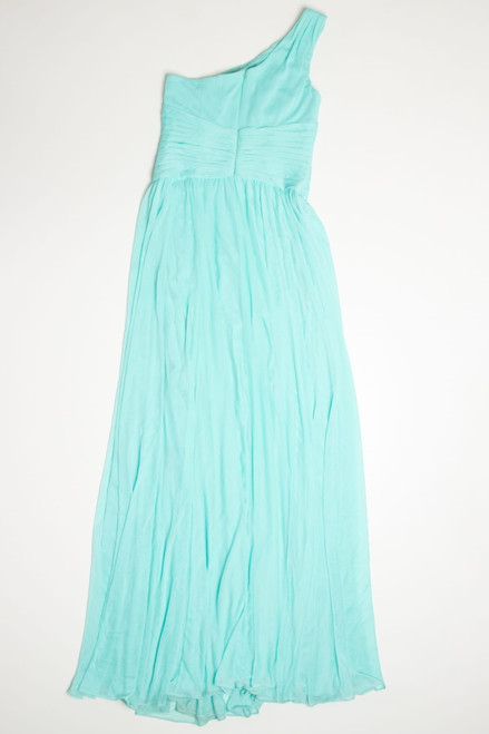 Aqua One Shoulder Chiffon Prom Dress (sz. 6)