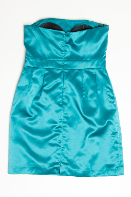 Stained Teal Strapless Mini Dress (sz. 10)
