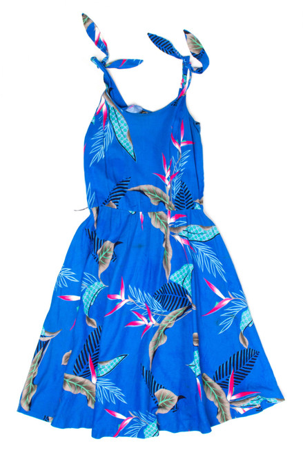 Vintage Blue Floral Tie Strap Dress