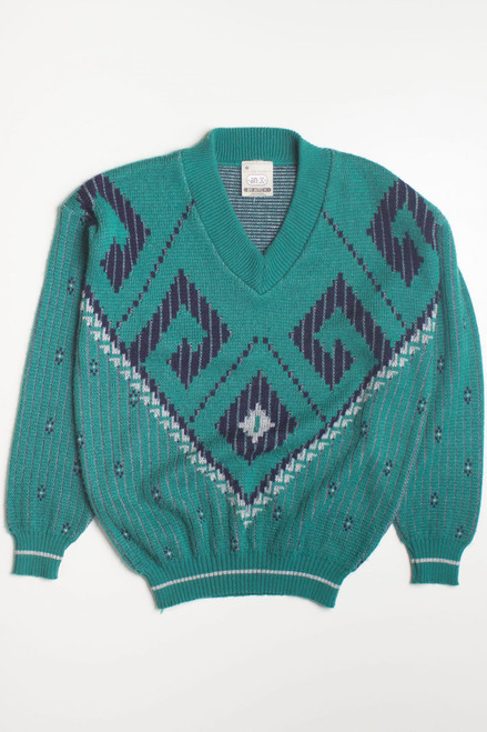 Diamond Pattern V-Neck 80s Sweater