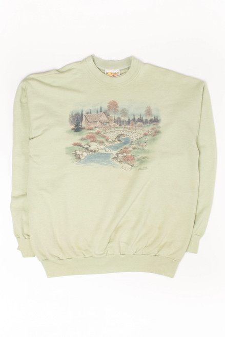 Vintage Creek Bridge Painting Sweatshirt (1990s)