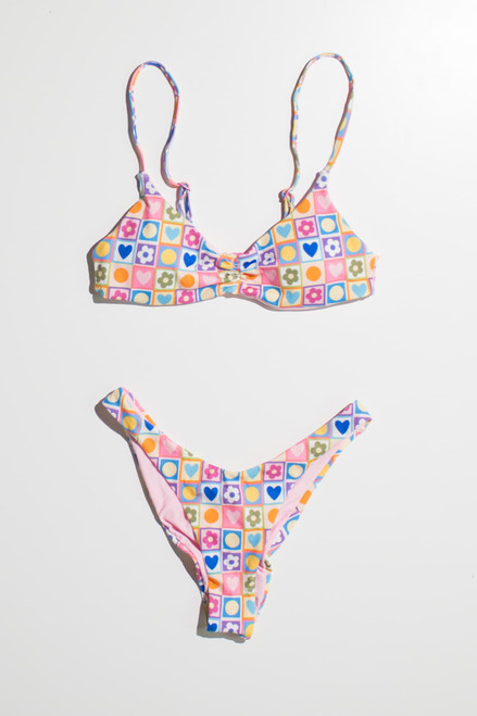 Checkered Spring Shapes Bikini Bottom