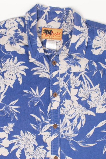 Vintage Blue Floral Hawaiian Shirt