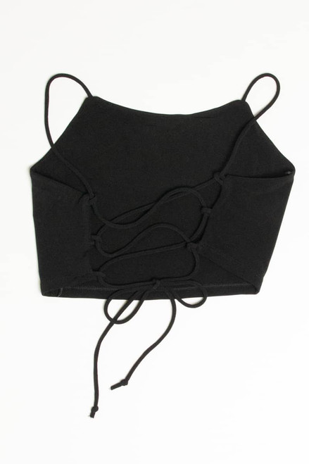 Black Lace Up Back Cropped Top