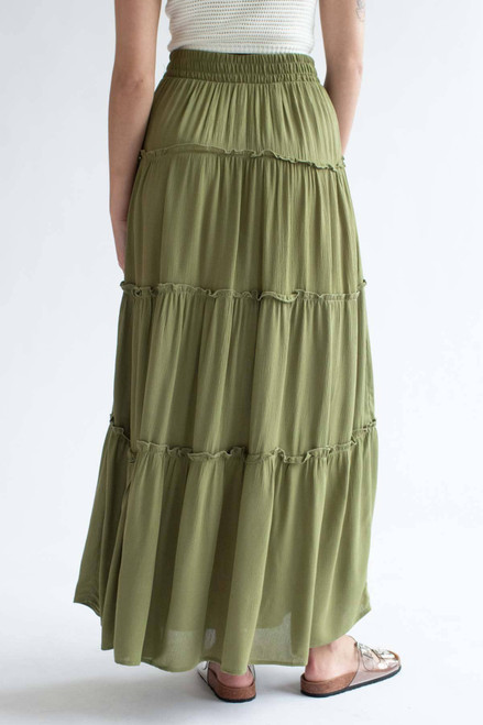 Olive Ruffle Tiered Maxi Skirt