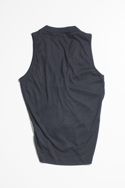 Black Ruched Front Ribbed Sleeveless Polo