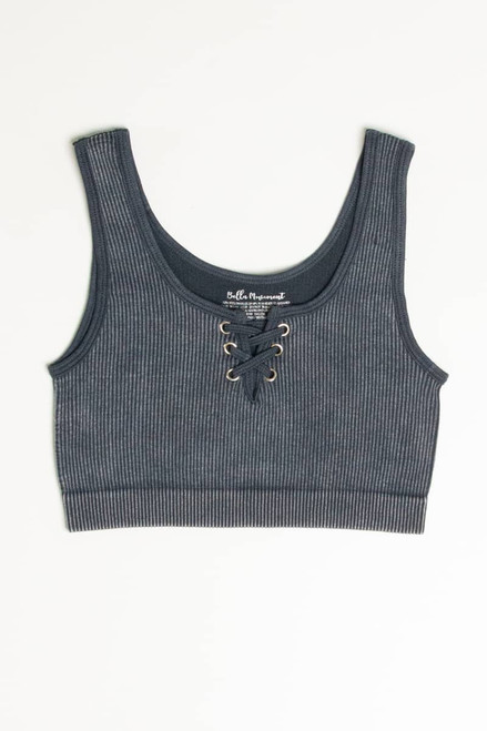 Washed Charcoal Lace Up Seamless Bralette