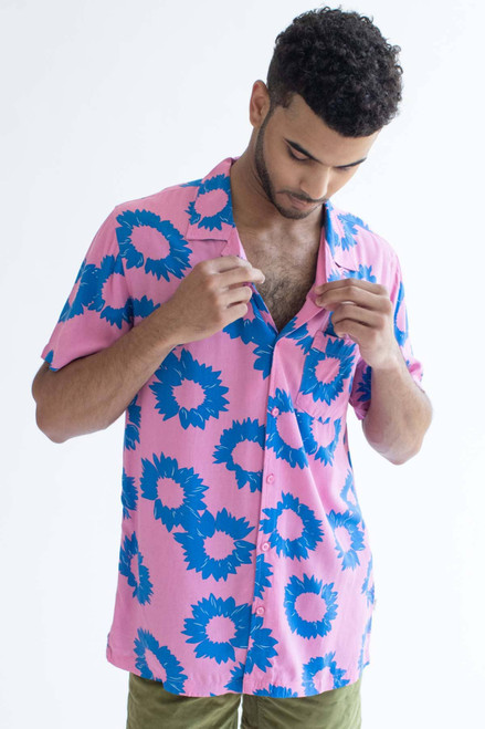 Pink & Blue Sunflower Hawaiian Shirt