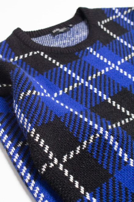 Royal Blue Plaid 80s Sweater 3982