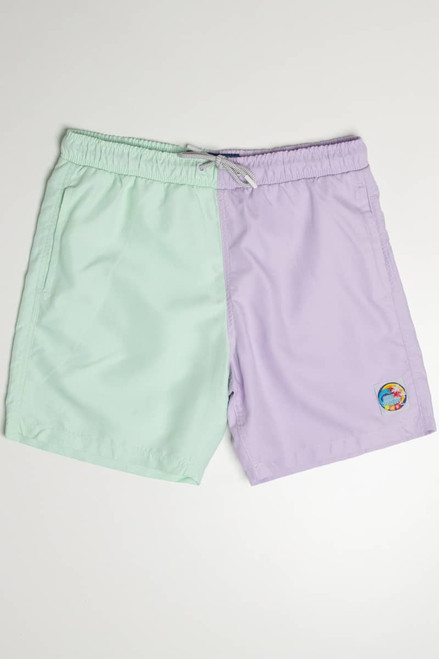 Pastel Purple & Mint Color Blocked Swim Shorts