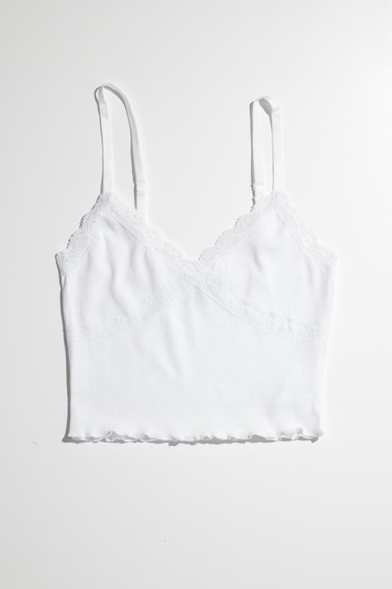 White Lace Trim Ribbed Crop Cami