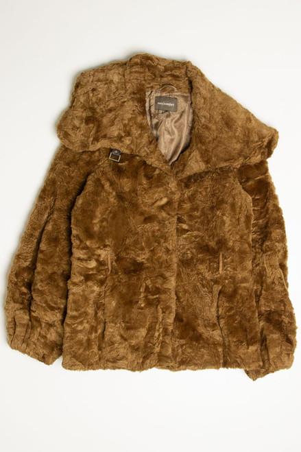 Brown Bishop Sleeve Faux Fur Coat