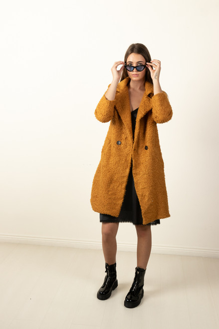 Vintage Mustard Curly Teddy Faux Fur Coat