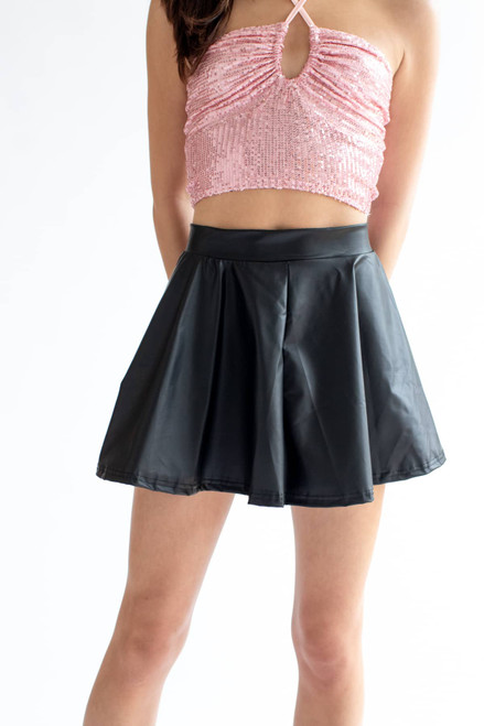 Matte Black Metallic Skater Skirt