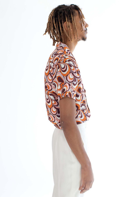 Burnt Orange Floral Loops Button Up Shirt