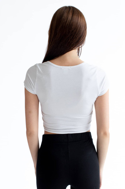 White Notched Neck Crop T-Shirt