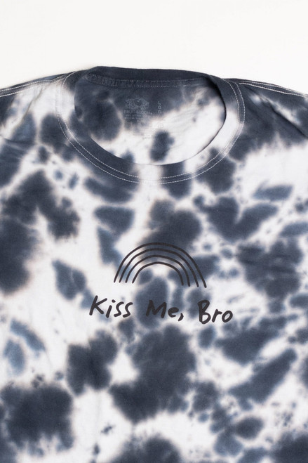 Kiss Me Bro Blue Tie Dye Screen Print T-Shirt