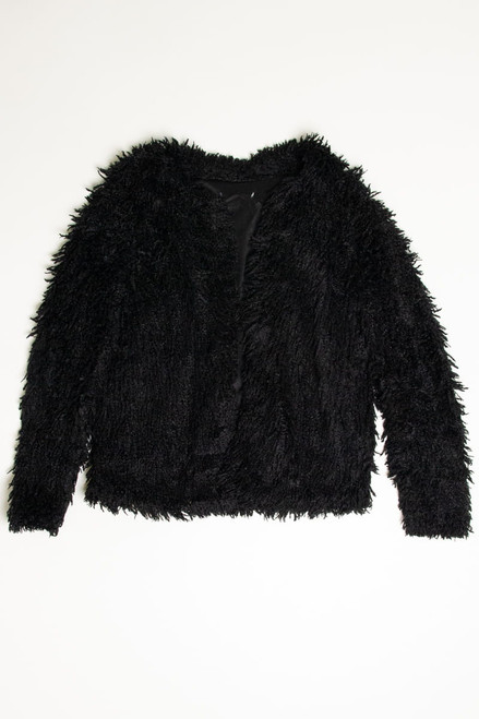 Short Black Shag Faux Fur Coat