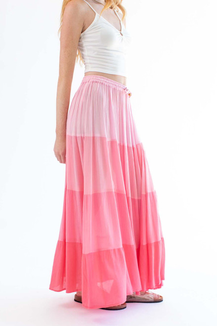 Rayon Gauze Solid Tiered Maxi Skirt